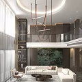 Modern Duplex Living Room With High Ceiling Chandelier And Comfortable Sofa