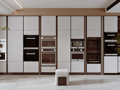 Modern Kitchen Interior Featuring Sleek White Wood Cabinets With Integrated Appliances 3d model