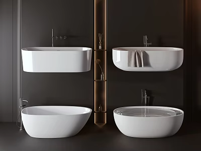 Elegant Modern White Bathtubs With Wall Mounted Faucet And Soft Towel Accents 3d model
