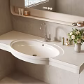 Elegant Bathroom Sink with White Countertop Faucet Vase and Decorative Mirror