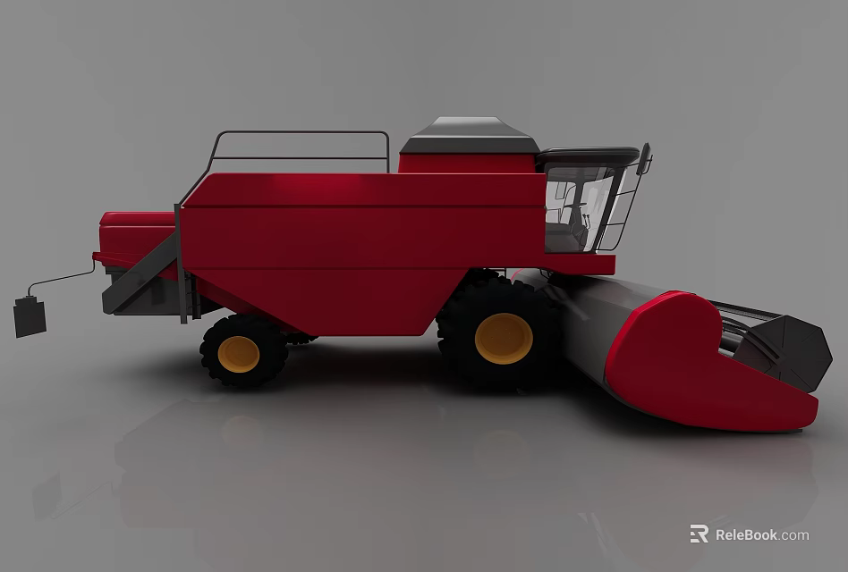 Red Combine Harvester With Large Yellow Wheels Harvesting Equipment And Cab For Agricultural Use 3d model 