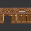 Decorative Wooden Facade With Arched Design Intricate Carvings And Gold Accents