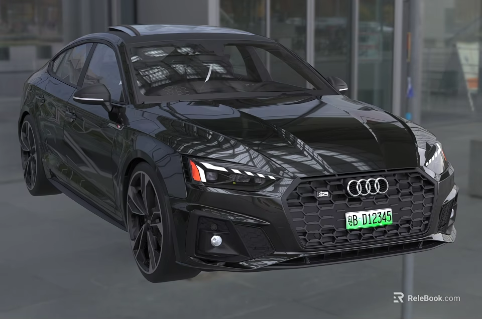 Audi Black Coupe With Sporty Grille And LED Headlights In Modern Showroom 3d model 