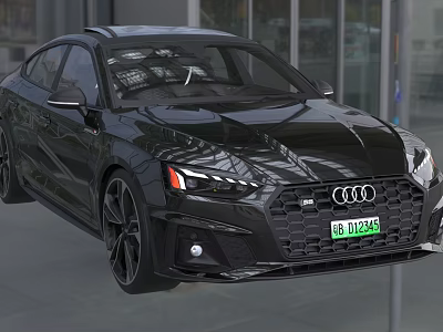 Audi Black Coupe With Sporty Grille And LED Headlights In Modern Showroom 3d model