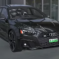 Audi Black Coupe With Sporty Grille And LED Headlights In Modern Showroom