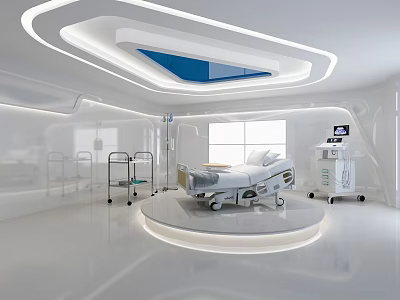 Modern Medical Ward Interior With White Lighting Adjustable Medical Bed And Equipment 3d model