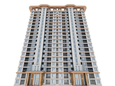 High Rise Residential Building With Modern Exterior Design Large Windows Balconies And Decorative Top 3d model