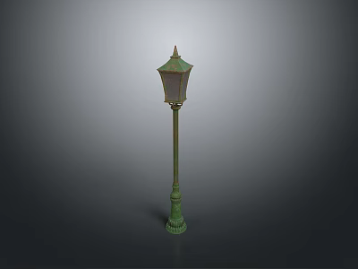 Green Vintage Street Lamp With Ornate Metal Post And Decorative Design 3d model