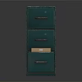 Green Bookcase With Three Drawers And Open Drawer Showing Storage Box Inside