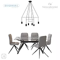 Modern Dining Table And Chair Set Featuring Glass Top Black Metal Legs And Upholstered Four Chairs