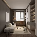 Modern Study Room Interior With Large Window Blinds Writing Desk Wooden Chair And Sofa