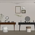 Elegant Dressing Tables With Mirrors Stools Vases Plants And Wall Decor 3d model