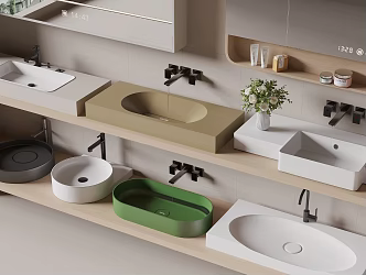 Wash-washing table basin washbasin counter basin faucet mirror vase 3d model