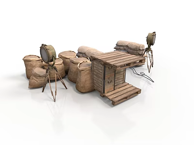 Modern Scene With Vintage Furniture Including Sack Seats Wooden Coffee Table And Tripod Lamps 3d model