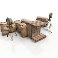 Modern Scene With Vintage Furniture Including Sack Seats Wooden Coffee Table And Tripod Lamps