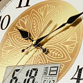 Classic Wall Clock With Wooden Frame Golden Dial And Digital