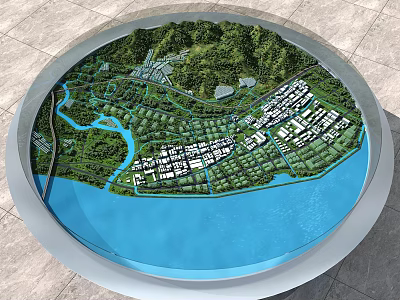 Commercial Urban Planning Model Display Device with Circular Design Green Areas and Water Features 3d model