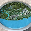 Commercial Urban Planning Model Display Device with Circular Design Green Areas and Water Features
