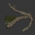 Rustic Stone Building Structure With Curved Arch Wall And Small Green Tree 3d model
