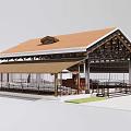 Industrial Factory Building With Wooden Structure Large Roof Open Design Canopy And Outdoor Area