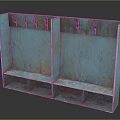 Vintage Blue And Rusty Storage Cabinets With Hooks And Shelves For Home