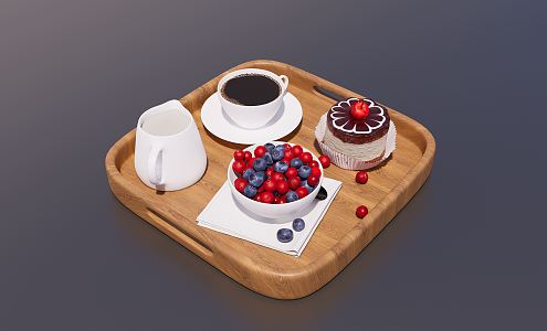 Modern Food Afternoon Tea Fruit Platter Dim Sum Platter Coffee Cake Fruit 3d model