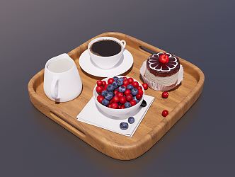 Modern Food Afternoon Tea Fruit Platter Dim Sum Platter Coffee Cake Fruit 3d model