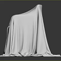 White Textured Cloth Covered Chair With Draped Fabric On Dark Surface