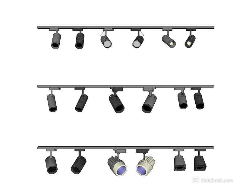 Track Mounted Downlights And Spotlights With Multiple Adjustable Fixtures For Interior Lighting 3d model