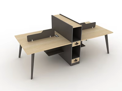 Modern Office Desk With Wooden Surface Black Divider Storage Drawers And Metal Legs 3d model