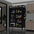 Modern Wheeled Kitchen Side Cabinet With Glass Doors For Storing Various Daily Kitchen Appliances