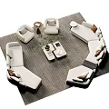 Contemporary Cream Fabric Sofa And Coffee Table Combination With Lounge Chairs For Elegant Living Room