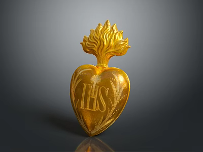Golden Heart Shaped Hardware Tool With Flame Top And IHS Engraving 3d model
