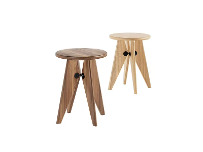 Wooden Round Stools with Three Legged Design Black Accents and Different Wood Tones 3d model