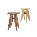 Wooden Round Stools with Three Legged Design Black Accents and Different Wood Tones
