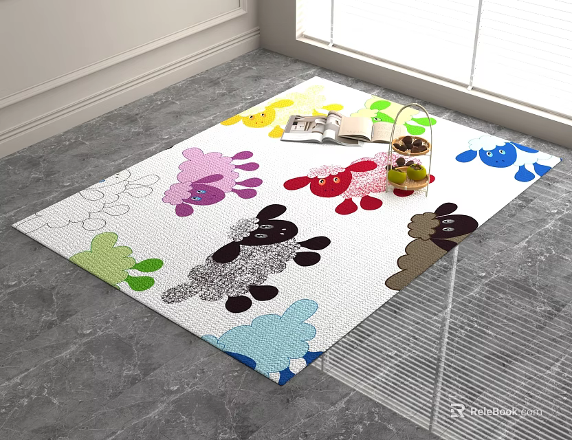 Square Carpet With Colorful Cartoon Animal Patterns For Indoor Living Room Decor 3d model 