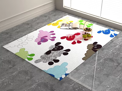 Square Carpet With Colorful Cartoon Animal Patterns For Indoor Living Room Decor 3d model