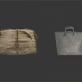Woven Rope Coil and Metal Bucket with Handles for Household Items