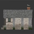 Rustic Wooden House With Blue Roof Brick Chimney Windows Wooden Door And Ladders