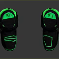 Black Motorcycle Boots With Green Accents Fox Logo And Racing Style Straps Design