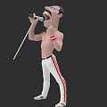 Shirtless Man Singing Into Microphone Wearing White Pants With Red Stripes