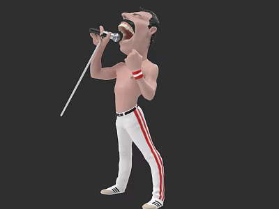 Shirtless Man Singing Into Microphone Wearing White Pants With Red Stripes 3d model