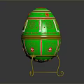 Ornate Green Decorative Egg With Gold Accents Red Patterns On Gold Stand