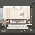 Modern Bedroom Interior Design With Large Bed Plush Pillows Chandelier And Area Rug