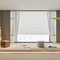 Modern Curtains With Blinds In Bright Wooden Room Interior And Natural Light Decor Plants