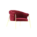 Burgundy Velvet Single Sofa With Curved Arms Pleated Design And Gold Metal Legs