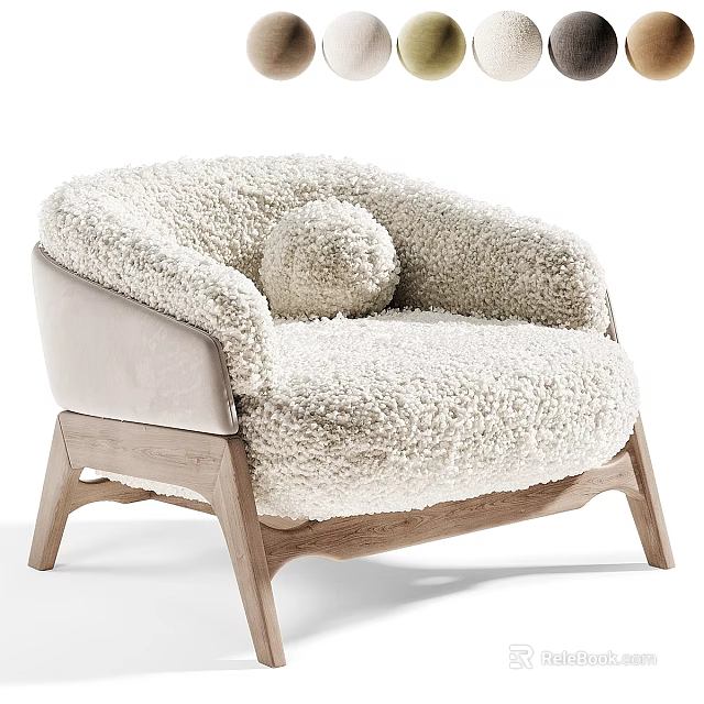 Cozy Modern Accent Chair With Plush Faux Fur Upholstery And Wooden Legs Design 3d model 