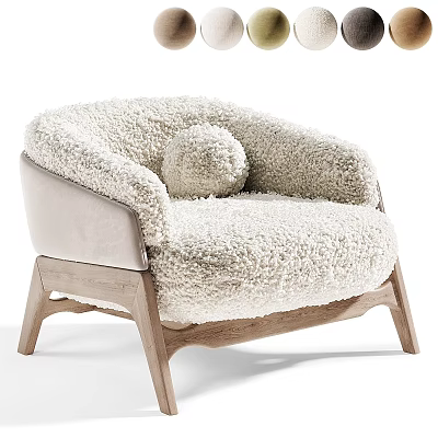 Cozy Modern Accent Chair With Plush Faux Fur Upholstery And Wooden Legs Design 3d model