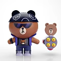 Game Movie Characters With Black Skull Hat Sunglasses Purple Vest Small Bear And Smiley Emojis