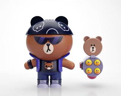 Game Movie Characters With Black Skull Hat Sunglasses Purple Vest Small Bear And Smiley Emojis 3d model